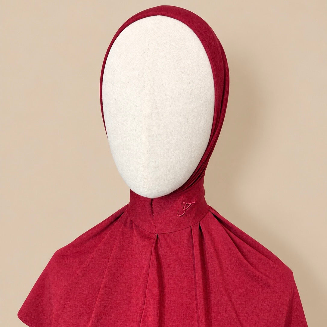 Cagoule hijab en jersey premium – Rouge cerise – Broderie حق