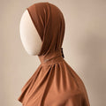 Cagoule hijab en jersey premium – Marron caramel – Broderie حق