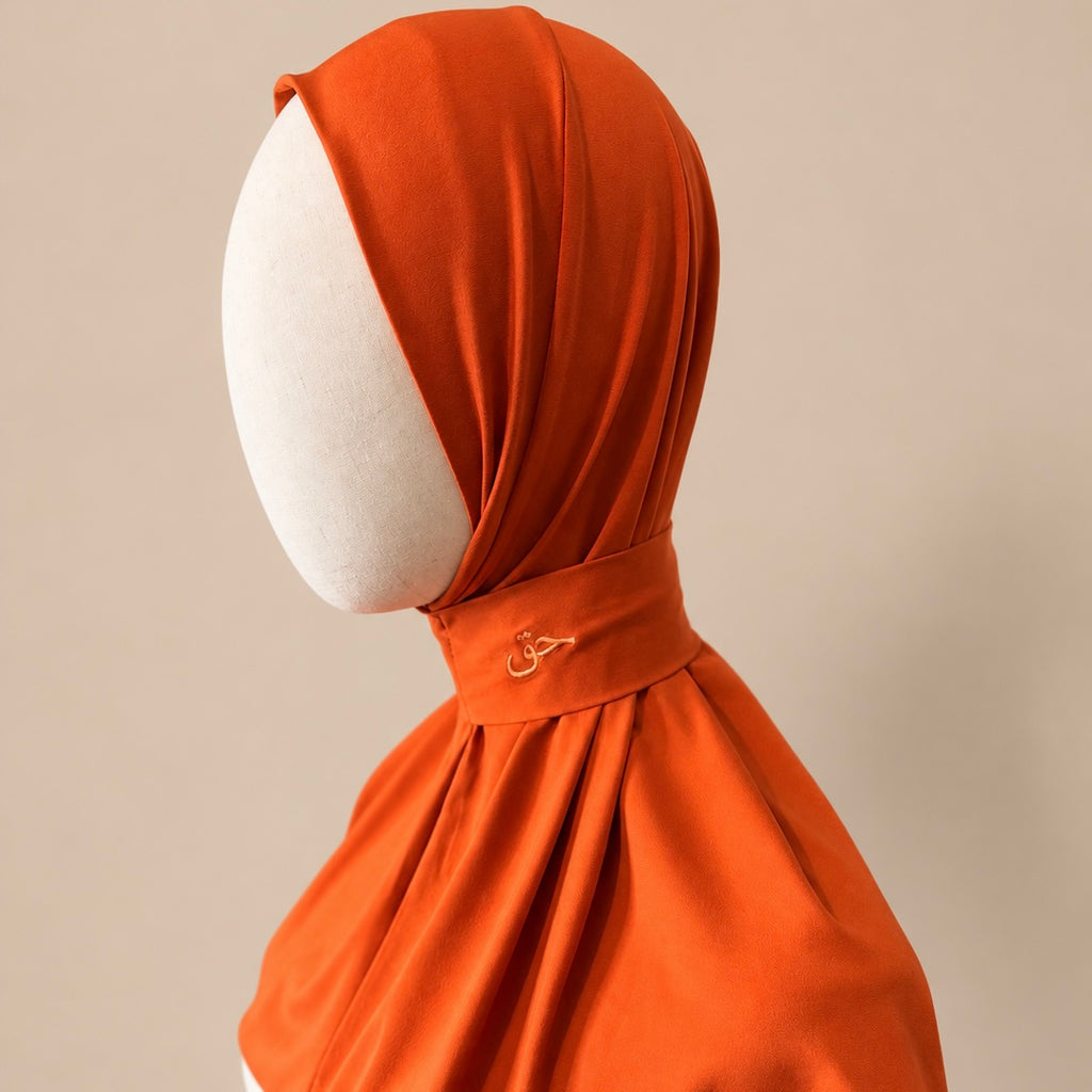 Cagoule hijab en jersey premium – Orange mandarine – Broderie حق