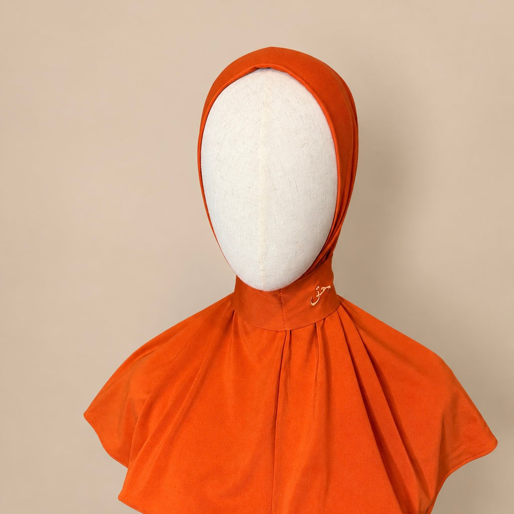 Cagoule hijab en jersey premium – Orange mandarine – Broderie حق