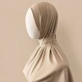 Cagoule hijab en jersey premium – Beige sable – Broderie حق