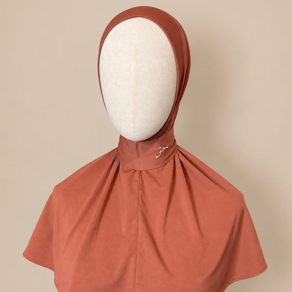 Cagoule hijab en jersey premium – Terracotta – Broderie حق